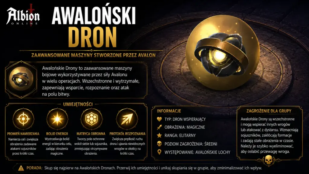 Poradnik po Lochach Awalońskich – bossowie buildy i moby 6 Awaloński Dron Albion Online – przeciwnik z Awalońskich Lochów tworzący niestabilną energię, presję obszarową i problemy z energią graczy